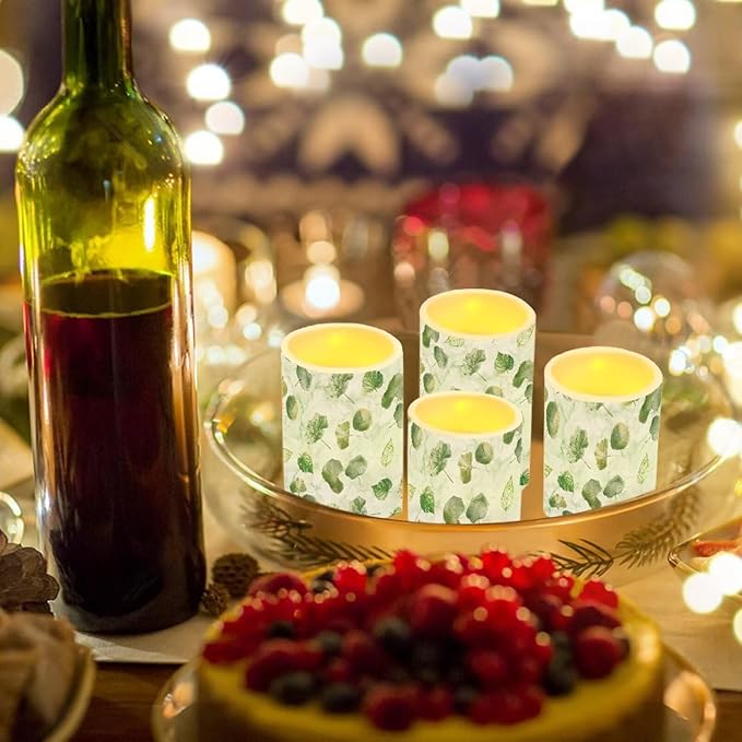 Flameless Candles Battery Powered LED Candles with Remote Timer Color Changing Control Long Lasting for Indoor Outdoor Home Decoration Set of 4, Green Leaf Lotus Leaf