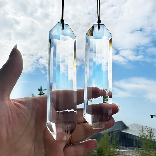 HDCRYSTALGIFTS Set 2 Crystal Suncatchers, 120mm Large Prism Sun Catchers Windows Hanging Ornaments Rainbow Maker Pendant Indoor Outdoor Garden Decor,Clear