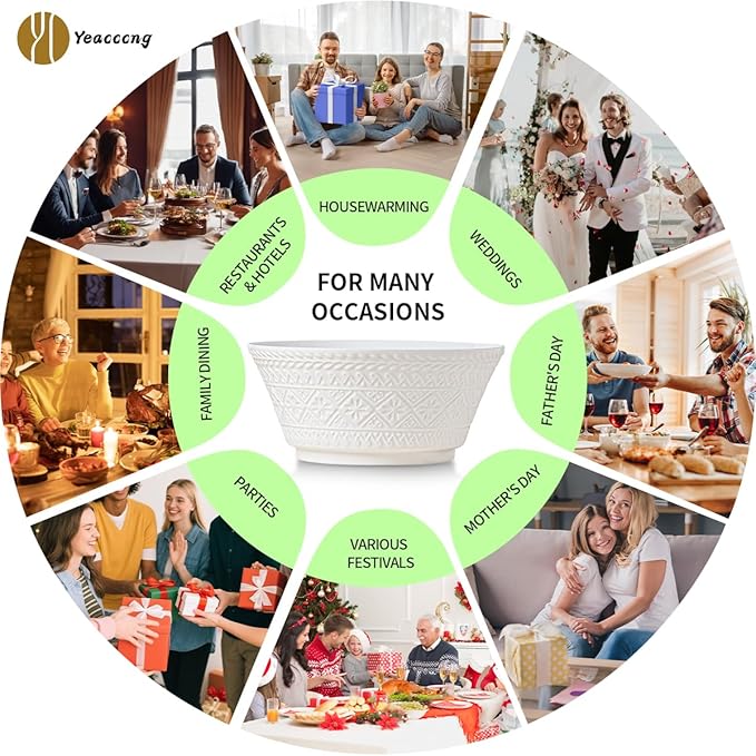 Yeacccng Deep Soup Bowls Set of 4, 58oz Large Cereal Bowls, Large Soup Bowl for Kitchen, 8.2 Inch Embossment Decorative Bowls, Dishwasher & Microwave Safe, Scratch-Resistant, Lead-Free, Easy Clean