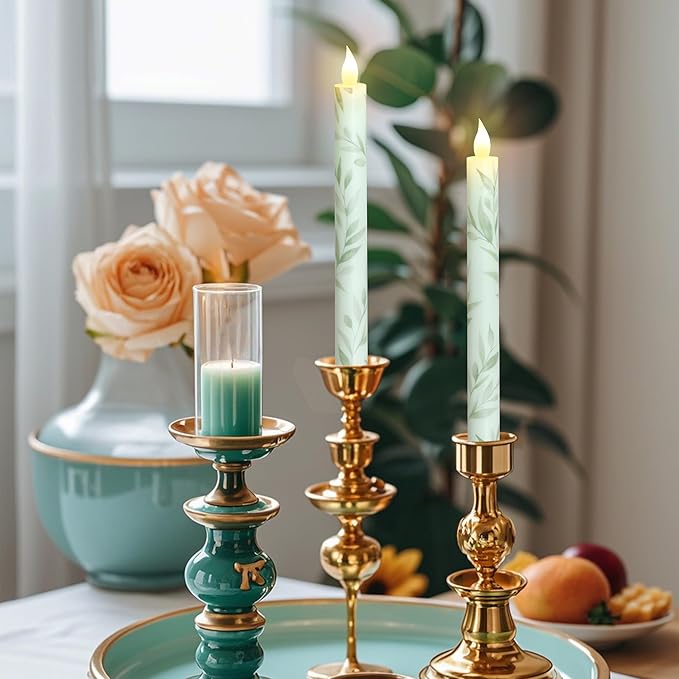 Willow Leaf Flameless Taper Candles with Remote & Timer Real Wax LED Taper Candles Flickering Candlesticks Battery Operated Candle for Home Wedding Party Summer Fall Christmas Decor 2 Pack 9.6"