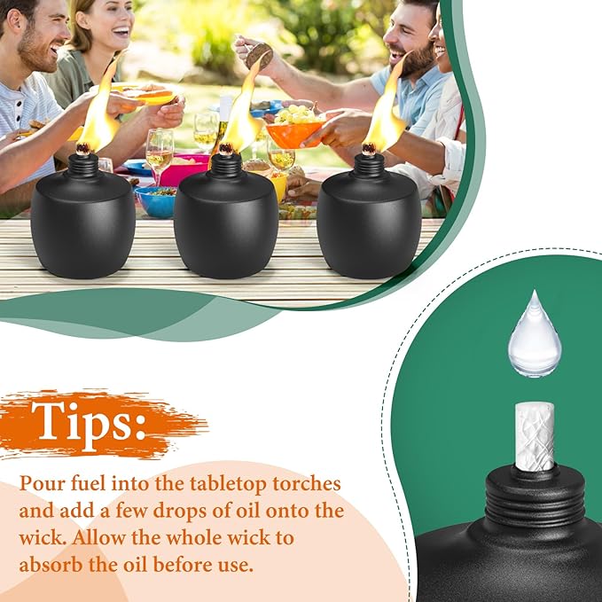 4-Pack Citronella Tabletop Torches, MQKIWAO 21 oz Table Top Torches for Outdoor, Metal Oil Burner Candles, Garden Torches with Fiberglass Wick for Yard, Patio, Deck, Garden, Party, Landscape