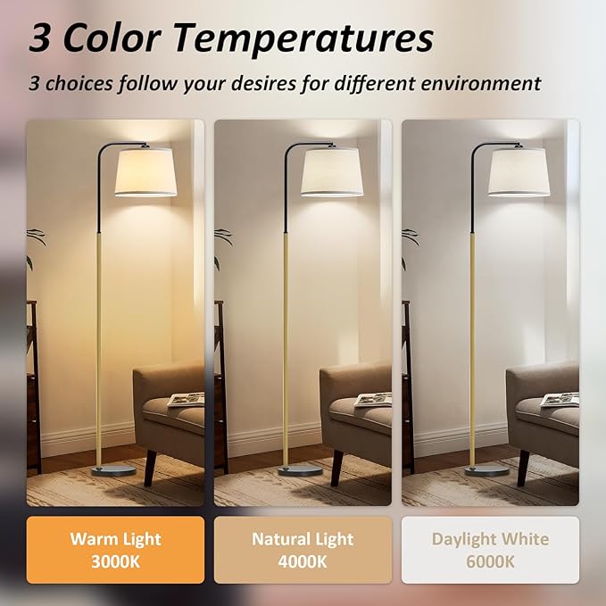 AKASUKI Floor Lamp for Living Room with 3 Color Temperatures, Foot Switch Standing Lamps for Living Room, Bedroom, Office, Arc Mordern Floor Lamp with 9W LED Bulb Included