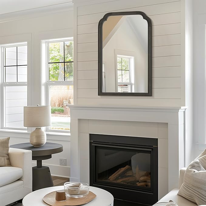 HOMECOOKIN Wood Bathroom Mirrors for Wall Mounted, 20" x 30" Rustic Wood Frame Wall Mirrors Decorative for Living Room or Bedroom Vanity Mirror (Black) B