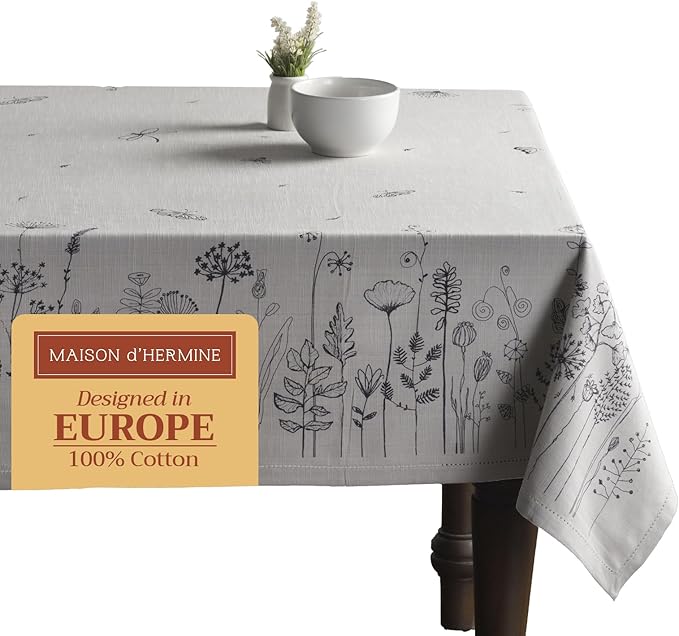 Maison d' Hermine Table Cloth Rectangle Table 100% Cotton 60 x 90 Inches Tablecloth Reusable Decorative Everyday Use for Dining Room, Farmhouse, Home, Party, Festive & Wedding Spring Summer - Flore