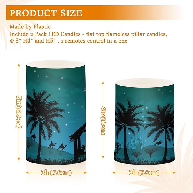 ALAZA Christmas Scene of The Nativity Flickering Flameless Candles Battery Operated with Remote Timer,Tea Light Candles LED Pillar Votive Candles Set of 2 for Outdoor Indoor Decorations