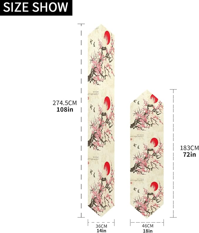 ALAZA Double-Sided Japanese Spring Sakura Cherry Blossom with Butterflies Table Runner 18x72 Inches Long,Table Cloth Runner for Wedding Birthday Party Kitchen Dining Home Everyday Decor