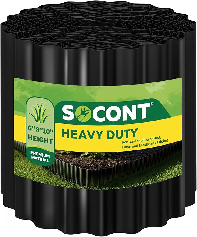 Corrugated Metal Garden Edging, 8"×20Ft Durable Landscape Border for Garden, Lawn, Flower Beds and Paver Edging (Black)