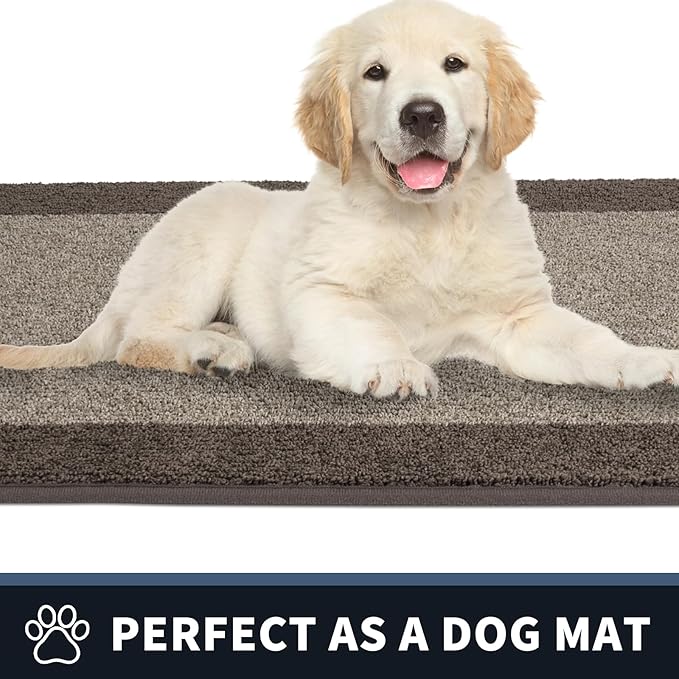 PURRUGS Dirt Trapping Door Mat 20" x 32", Non-Slip/Skid Machine Washable Entryway Rug, Shoes Scraper, Throw Rug, Super Absorbent Area Rug for Muddy Wet Shoes and Paws, Beige & Grayish Brown