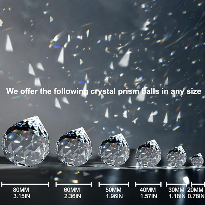 MerryNine 6 Pcs 40mm Clear Crystal Ball Prism Sun Shine Catcher Rainbow Pendants Maker, Hanging Crystals Prisms for Windows, for Feng Shui, for Gift (1.6"/40mm 6Pack)