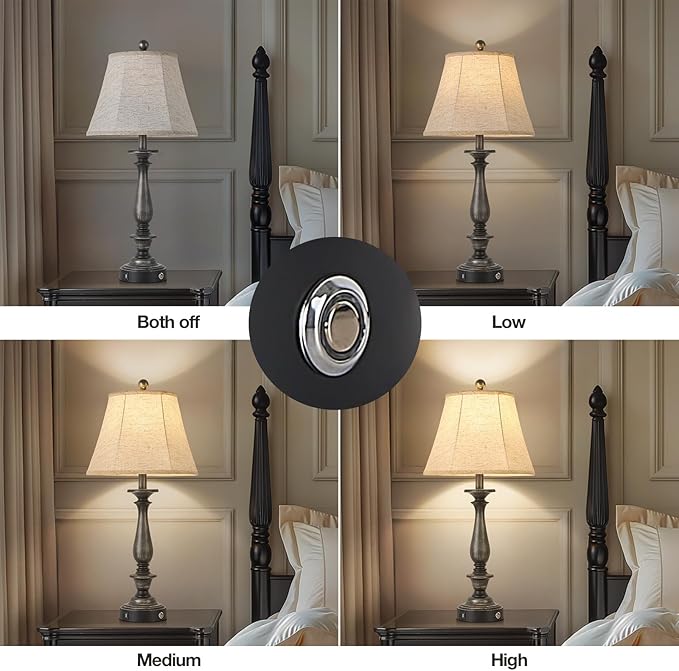 AIDENOEY 28.5" Traditional Table Lamp Set of 2, Rustic Farmhouse Table Lamps for Living Room Bedroom, Bedside Desk Lamps Vintage Nightstand Lamps with Silk Fabric Shades, Antique Silver Table Lamp