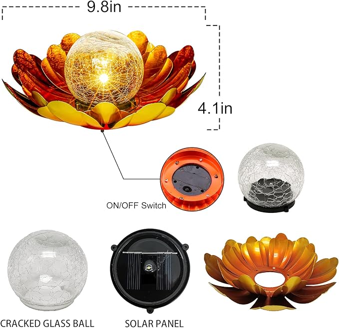 Solar Flower Light Outdoor Christmas Decorative,Garden Solar Powered Lights,Yard Solar Glass Ball Light with Metal Petal for Tabletop Decor Birthday Gift for Her,Christmas Gifts for Women