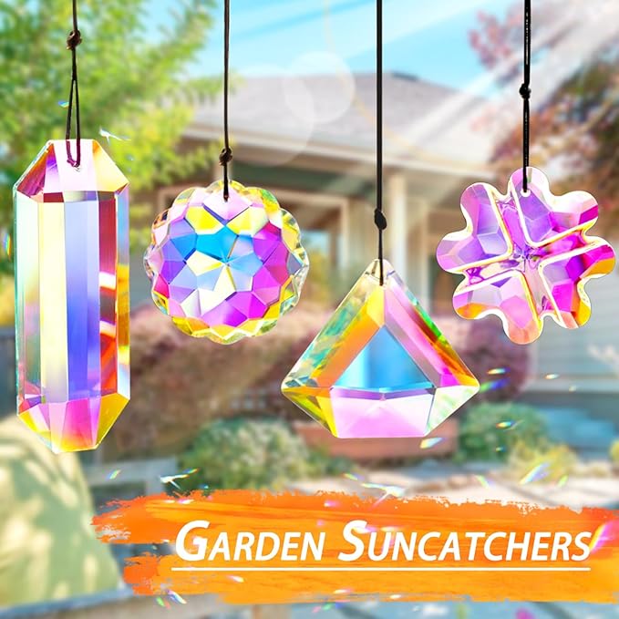 4PCS Colorful Crystal Prism Pendant Suncatcher Hanging Crystal Decor for Home Indoor Outdoor Car Making Rainbows