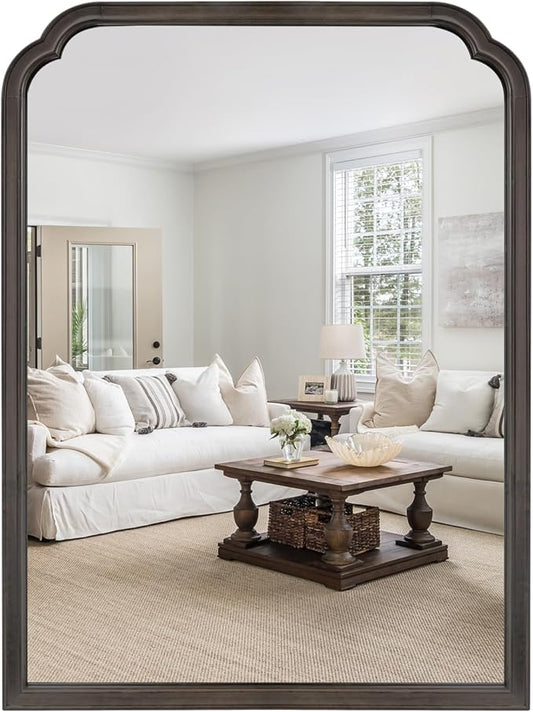 HOMECOOKIN Wood Bathroom Mirrors for Wall Mounted, 30" x 40" Rustic Wood Frame Wall Mirrors Decorative for Living Room or Bedroom Vanity Mirror (BK) B