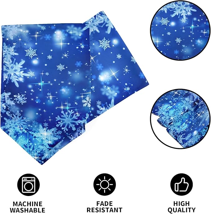 ALAZA Double-Sided Blue Winter Christmas Glitter Snowflakes Table Runner 18x72 Inches Long,Table Cloth Runner for Wedding Birthday Party Kitchen Dining Home Everyday Decor