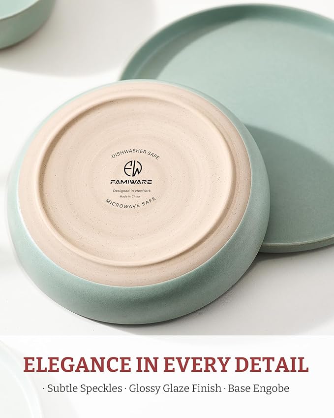 famiware Milkyway Pasta Bowls Set of 4, 8.5" Large Salad Bowls, Double Reactive Glaze, Sturdy & Stackable, Ideal for Housewarming, Festivals, Light Green