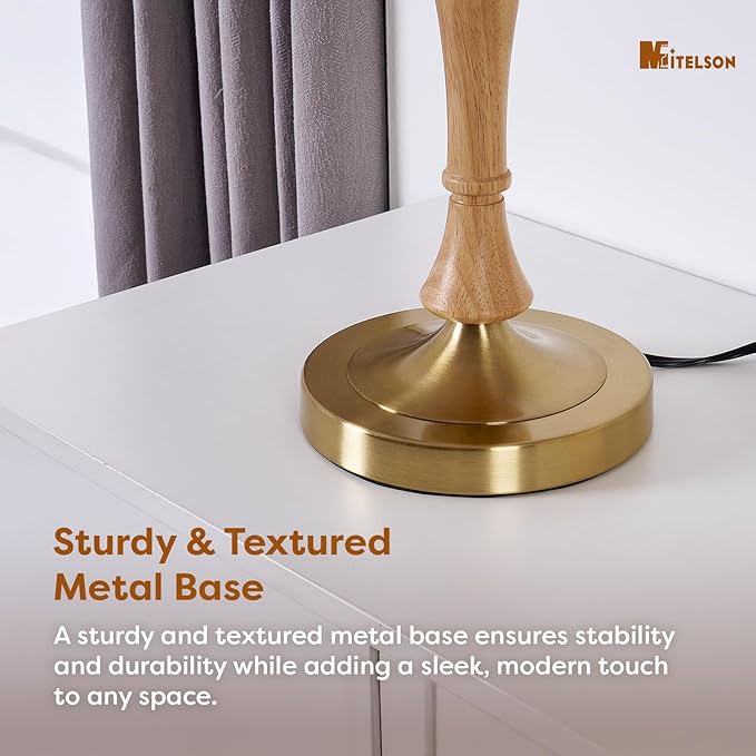 Table Lamp, Modern Nightstand Desk Lamp with Dimmer Switch and Bulb, Mid Century Lamp for Living Room and Office, Wood Bedside Lamp for Bedroom, Home Décor, Natural Wood Finish