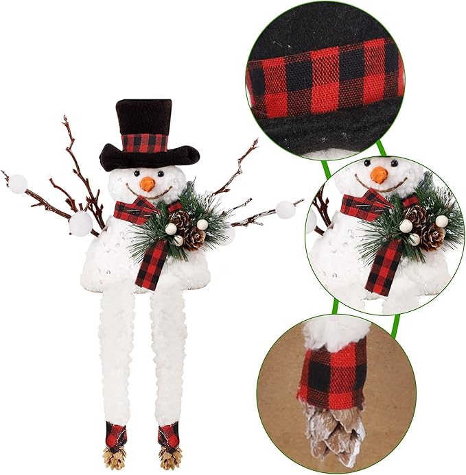 Lulu Home Set of 2 Christmas Snowman Ornaments for Table Mantel Desk Fireplace Home Holiday Decor (Red and Black)
