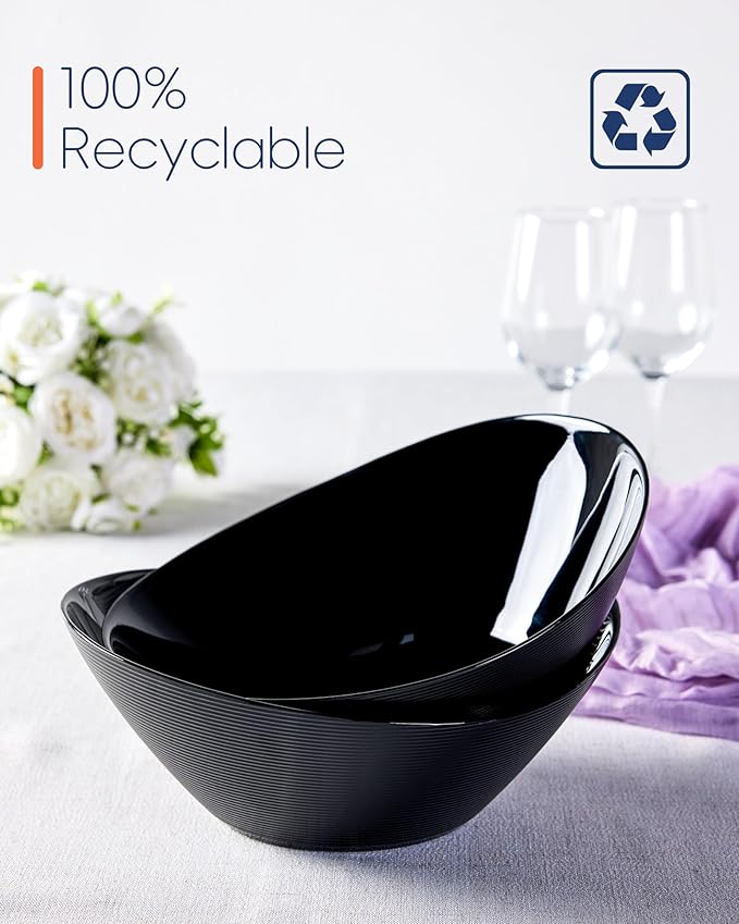 43 OZ Serving Bowl Set of 4, Opal Glass 9 inch Oval Serving Dishes for Salad, Side Dishes, Fruit Kitchen, Microwave & Dishwasher Safe, Black