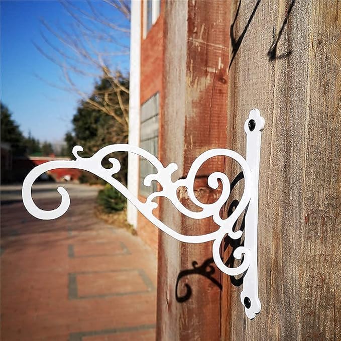 YOYOSO Sunshine Iron Hanging Planter Bracket, 2 Pcs 6-Inch Wall Hooks for Hanging Birds Feeders, Latern, Wind Chimes, Coat, Decorative Indoor Outdoor (Screws Included, White)