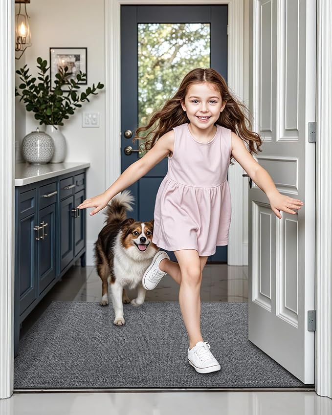 LUMI Indoor Door Mat 32"x48", Ultra Thin Low Profile Non-Slip Doormat for Home Entrance, Absorbent & Stain-Resistant Welcome Mats, Washable Entryway Mat for Front Door, Patio, Porch, Grey