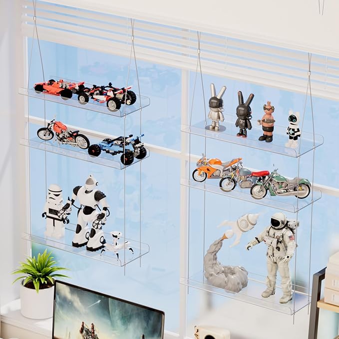 Lifewit 2-Tier Window Plant Shelves 15 inch, Acrylic Adjustable Hanging Floating Shelf, Window Sill Extender for Indoor Succulent Plants, Micro Greens, Seed Starter Pots, Herb Planters