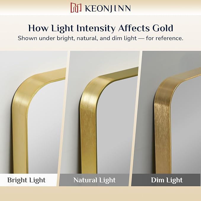 Keonjinn Gold Bathroom Mirrors for Over Sink, 24” x 30” Rounded Rectangle Brushed Gold Vanity Mirror, Anti-Rust Brass Mirror with HD Tempered Glass, Decorative Farmhouse Mirrors, Horizontal/Vertical