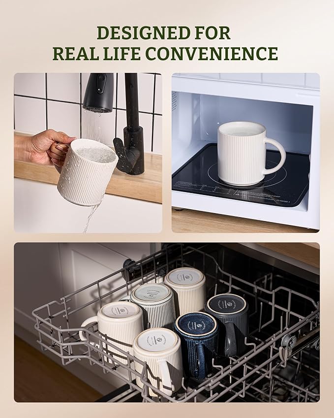 famiware Coffee Mug Set for 4, Star 16 oz Catering Mugs Cup Set with Handle for Coffee, Tea, Cocoa, Milk - Ceramic Stoneware Drinkware Set, Matte White