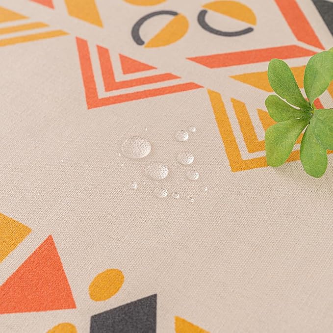 Waterproof Tassels Tablecloth, Bohemian Orange Colorful Table Cloth,White Black,Rectangle for 8 Foot,Fall Summer Dining Table Cover,Mexican,Indoor Outdoor,Farmhouse,Cute Vintage,Cotton