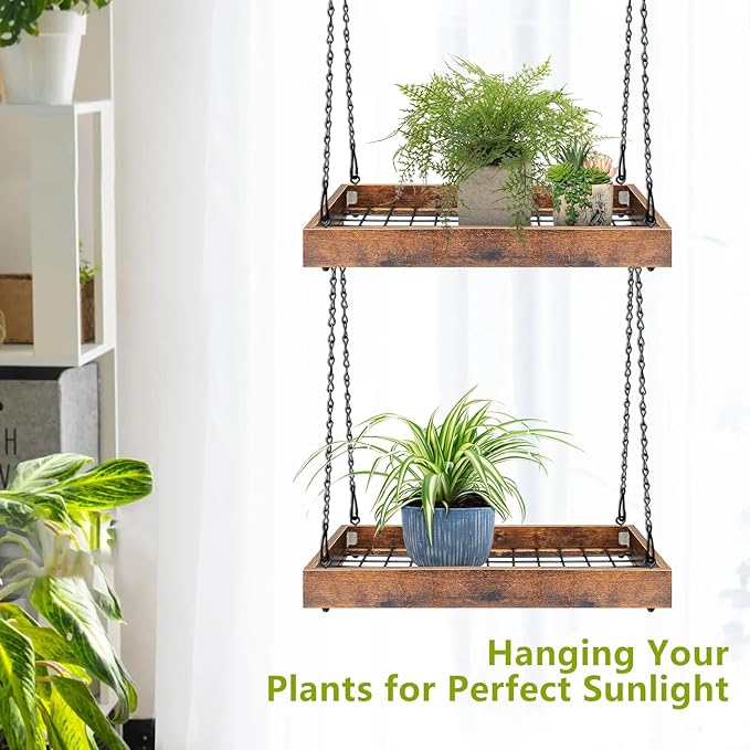 Plant Hanger Indoor Outdoor, 16" Large Hanging Planters for Indoor Plants Hanging Plant Holder Wood Metal Hanging Plant Shelf Large Hanging Baskets for Plants Outdoor Window Ceiling