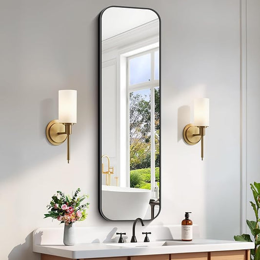 FORBATH Bathroom Mirror 55" x 16", Rectangle Black Bathroom Mirror with Black Aluminum Frame Rounded Corner, Wall Mounted Mirror for Bedroom Entryway Living Room