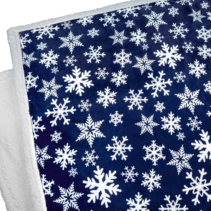 PAVILIA Blue Snowflake Christmas Sherpa Throw Blanket, Reversible Fleece Sherpa Cozy Holiday Blanket 60x80, Soft Winter Throw for Couch & Bed, Plush for Family Friends