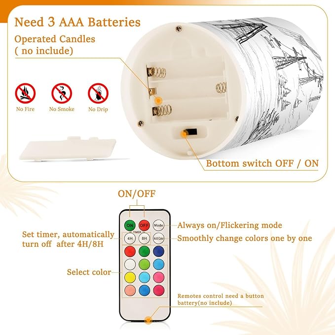 ALAZA Mountain Ski Lift Sketch Flickering Flameless Candles Battery Operated with Remote Timer,Tea Light Candles LED Pillar Votive Candles Set of 2 for Outdoor Indoor Decorations