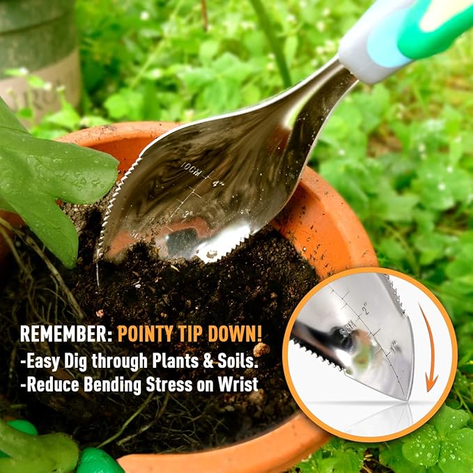 Jardineer Multi-Use Soil Scoops, Stainless Steel Garden Trowel, All-in-One Cultivator, Weeder, Transplanter (Blue)