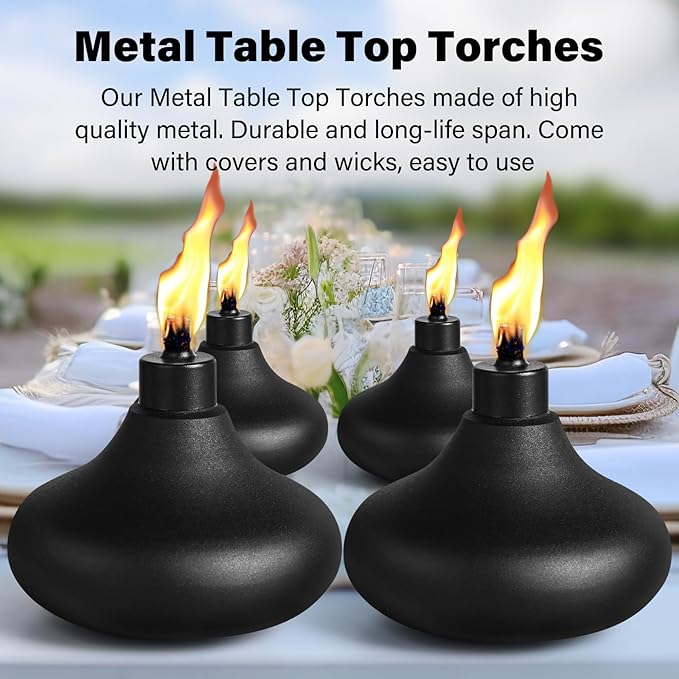 8 Pack Metal Table Top Torches, 24.5oz Citronella Torches for Outside, Refillable Flame Light Torch, Decorative Tabletop Lantern for Yard, Patio, Deck, Garden, Party, Landscape