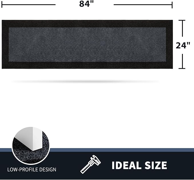 PURRUGS Dirt Trapping Door Mat 24" x 84", Non-Slip/Skid Machine Washable Entryway Rug, Shoes Scraper, Throw Rug, Super Absorbent Area Rug for Muddy Wet Shoes and Paws, Bluish Grey & Charcoal