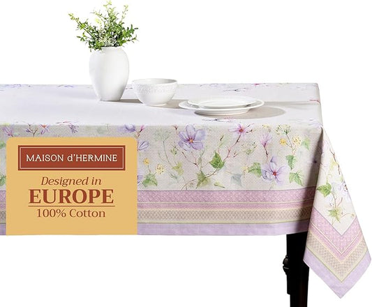Maison d' Hermine Table Cloth Rectangle Table 100% Cotton 60 x 108 Inches Tablecloth Reusable Decorative for Dining Room, Farmhouse, Home, Party, Festive & Wedding Spring Summer - Magnolia Mornings
