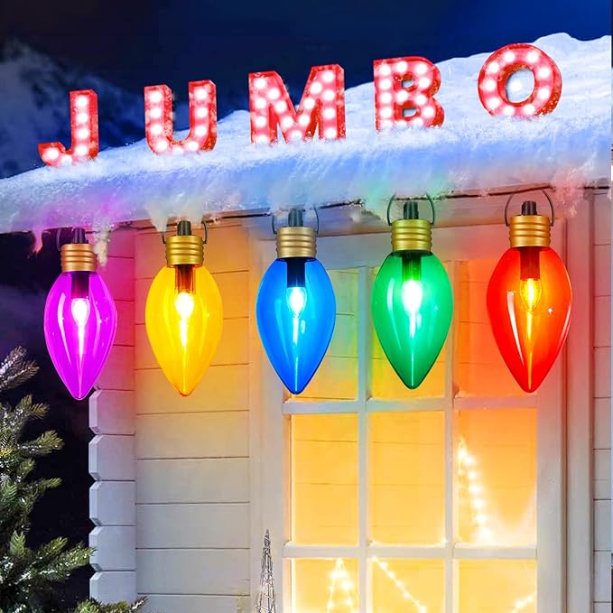 Super Jumbo C9 Christmas Pathway Lights - 11FT 5 LED Jumbo Christmas Walkway Lights, Multicolor Christmas Decoration Outside, Waterproof Giant Christmas Lights Outdoor Decoration for Yard Holiday Lawn
