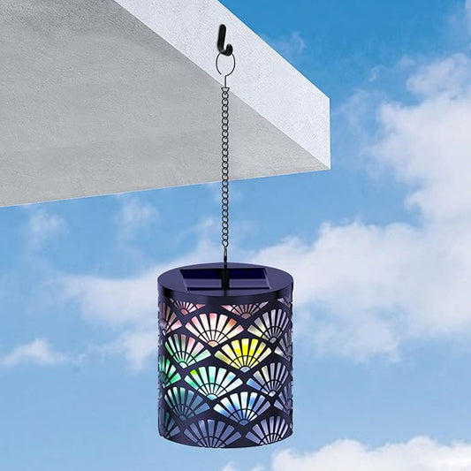RGB Solar Lanterns Outdoor Waterproof Hanging Solar Lights Gifts for Men Women Metal Decorative LED Lanterns for Yard, Patio, Lawn, Tabletop, Pathway, Landscape, Garden Decor Fan Style(1 Pack)