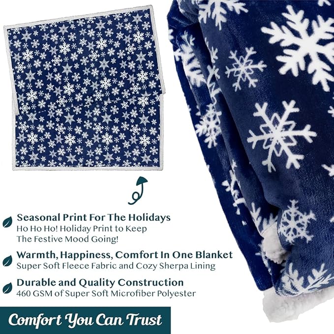 PAVILIA Blue Snowflake Christmas Sherpa Throw Blanket, Reversible Fleece Sherpa Cozy Holiday Blanket 60x80, Soft Winter Throw for Couch & Bed, Plush for Family Friends