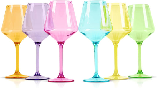 pop design Acrylic and Colored Wine Glasses - Champagne Flutes - Wine Glasses Set of 6 for Elegant Dining and Celebrations - Durable and Stylish Drinkware for Every Occasion (Bright)