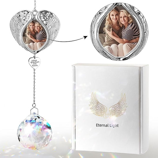Memorial Gifts for Loss of Loved One, Sympathy Gifts Personalized Memorial Picture Frame Ornament - SunCatcher Crystal Ball, Rainbow Bereavement Gift Ideas for Loss of Mom, Dad, Friend