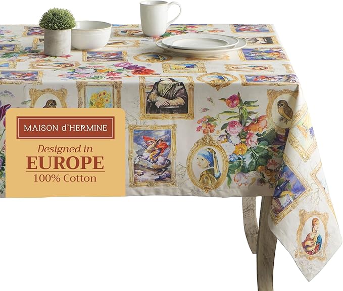 Maison d' Hermine Table Cloth Rectangle Table 100% Cotton 60 x 90 Inches Tablecloth Reusable Decorative for Dining Room, Farmhouse, Home, Party, Festive & Wedding Spring Summer - Masterpiece