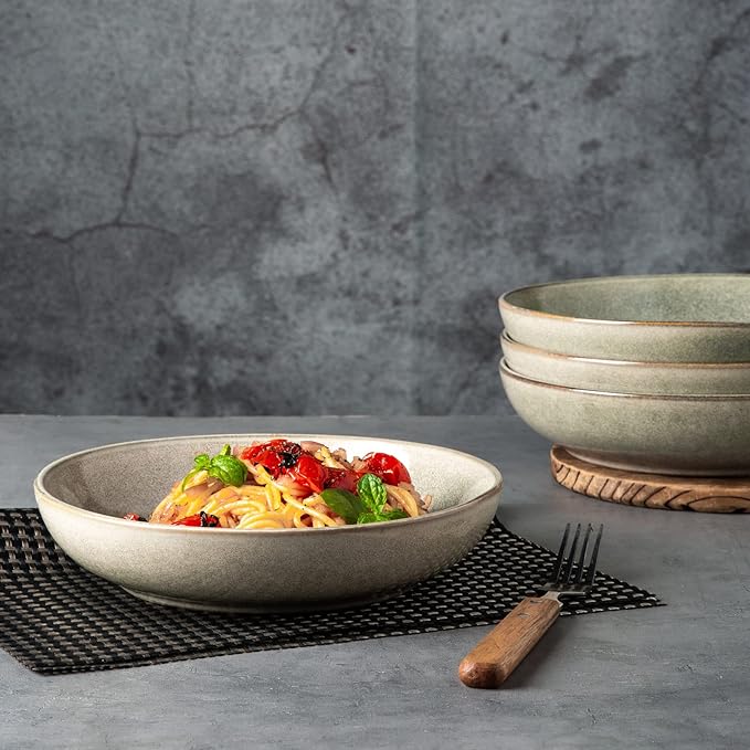 AmorArc 8.5'' Large Pasta Bowls, 36oz Stoneware Wide Serving Bowls Set of 4 for Kitchen for Salad,Fruit,Oatmeal, Microwave Safe, Reactive Glaze