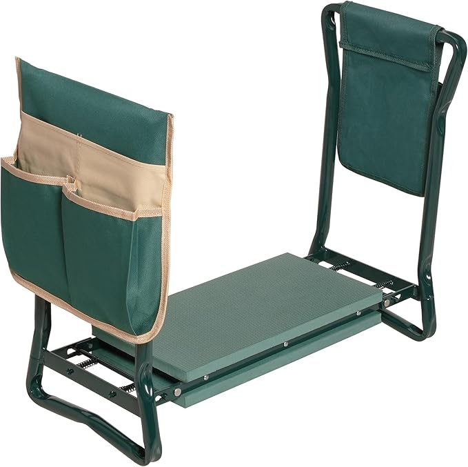 Garden Kneeler Seat Heavy Duty Gardening Bench Stool with 2 Tool Poch Bags, Widen EVA Soft Foam Pad for Kneeling and Seating, Lightweight Frame