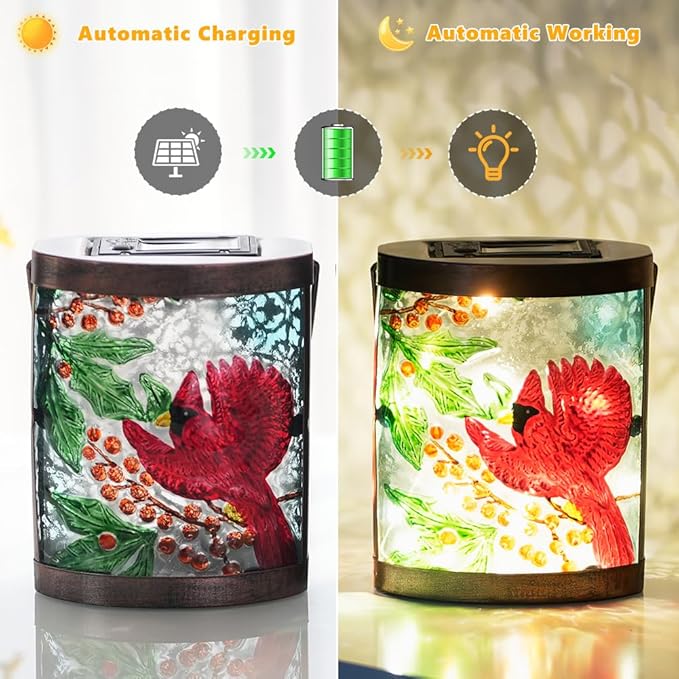 2 Pack Cardinal Solar Lanterns Outdoor Waterproof, Hanging Tabletop Solar Lantern with LED Light for Garden Yard Lawn