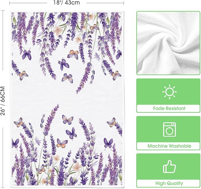 Artoid Mode Butterfly Lavender Sweet Home Spring Kitchen Towels Dish Towels, 18x26 Inch Farmhouse Summer Decoration Cleaning Set of 4