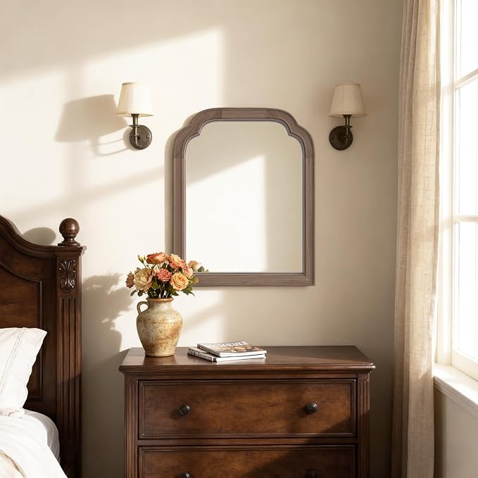 HOMECOOKIN Wood Bathroom Mirrors for Wall Mounted, 16" x 20" Rustic Wood Frame Wall Mirrors Decorative for Living Room or Bedroom Vanity Mirror (WN) B