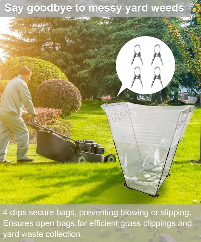 Outdoor Garden Trash Bag Holder Frame - Leaf Bag Support Stand Multi-Use Metal Garbage Bag Holder Holds 30-45 Gallons Bag for Camping Leaves, Gardening Party, Yard Weeding (Matte Black)