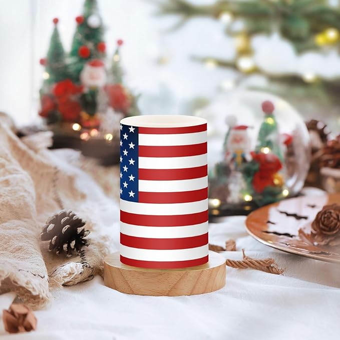 ALAZA US American Flag Independence Day 4th of July Flickering Flameless Candles Battery Operated with Remote Timer,Tea Light Candles LED Pillar Votive Candles Set of 2 for Outdoor Indoor Decorations