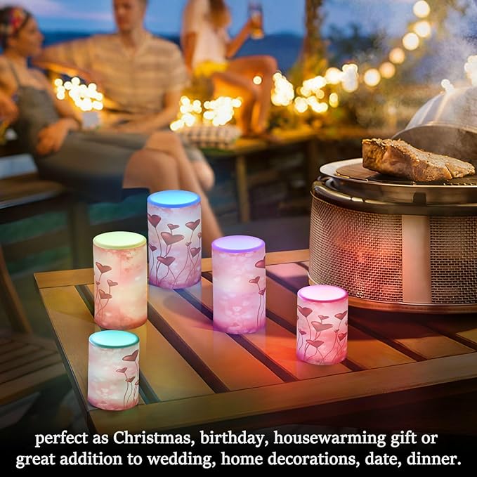 ALAZA Valentine's Day Red Hearts Pink Flickering Flameless Candles Battery Operated with Remote Timer,Tea Light Candles LED Pillar Votive Candles Set of 2 for Outdoor Indoor Decorations03